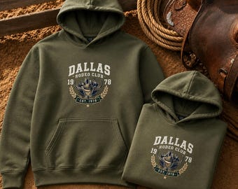 Sudadera con capucha del Dallas Rodeo Club - Estilo universitario - Escudo vintage de Brooklyn, tejido resistente, capucha ajustable, unisex