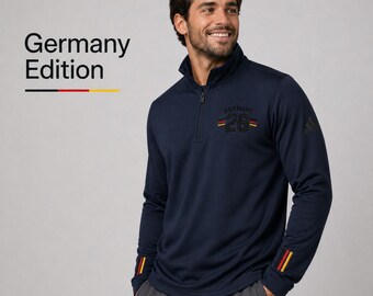 Felpa con zip a un quarto adidas® Germania Premium con ricamo – Felpa sportiva e per tifosi – Felpa fitness con selezione di paesi – Felpa sportiva unisex