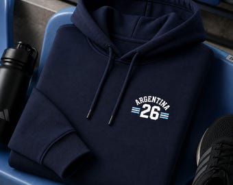 Argentinia Hoodie Sustainable Midweight Sweatshirt, Classic Fit (80% Cotton Blend, Dropped Shoulders, Tear-Away Label)