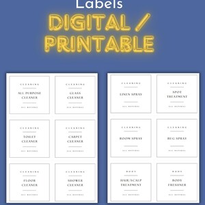 Cleaning and Body Labels - Printable 24 assorted labels