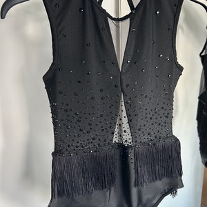 Girls Black Tassel Dance Leotard Age 10-12