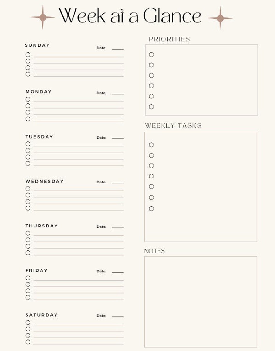 Printable Weekly Planner Insert, Aesthetic Weekly Planner, Minimalist ...
