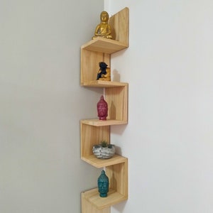 Handmade Wall Mounted Corner Shelf with 5 Shelves, Wooden Storage Unit, Shelf for Kitchen, Bedroom, Living Room, Study.