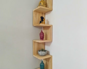 Handmade Wall Mounted Corner Shelf with 5 Shelves, Wooden Storage Unit, Shelf for Kitchen, Bedroom, Living Room, Study.