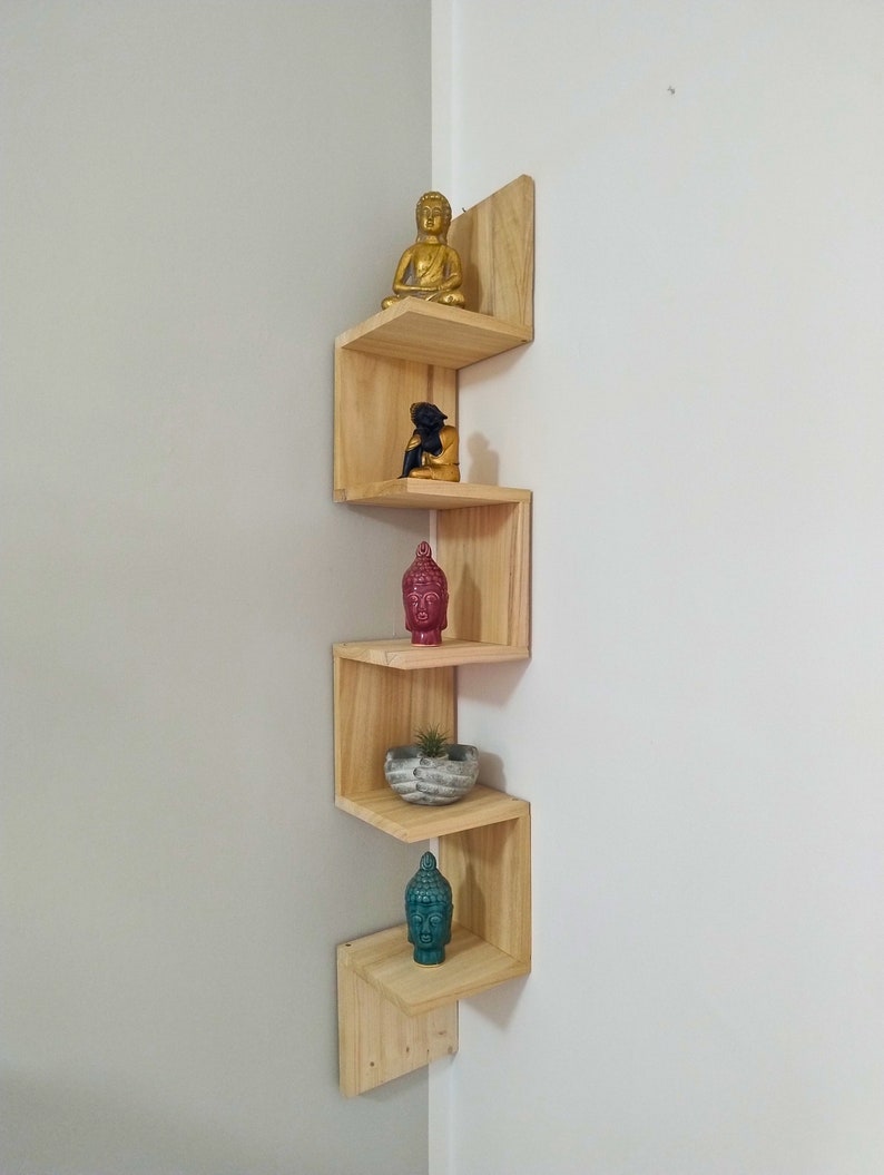 Handmade Wall Mounted Corner Shelf with 5 Shelves, Wooden Storage Unit, Shelf for Kitchen, Bedroom, Living Room, Study. image 1