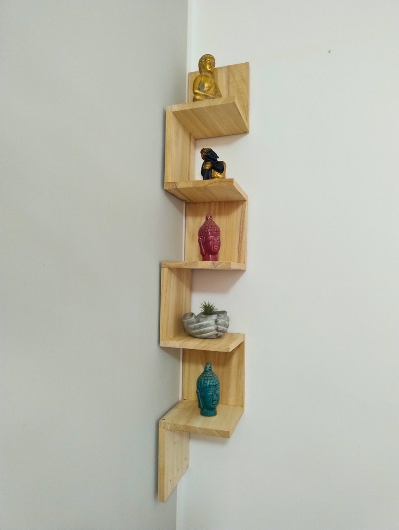 Handmade Wall Mounted Corner Shelf with 5 Shelves, Wooden Storage Unit, Shelf for Kitchen, Bedroom, Living Room, Study. image 2