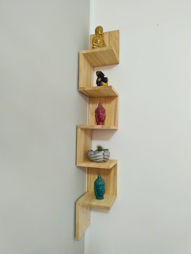 Handmade Wall Mounted Corner Shelf With 5 Shelves, Wooden Storage Unit, Shelf for Kitchen