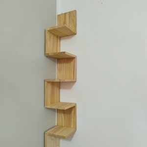 Handmade Wall Mounted Corner Shelf with 5 Shelves, Wooden Storage Unit, Shelf for Kitchen, Bedroom, Living Room, Study. image 8