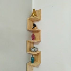 Handmade Wall Mounted Corner Shelf with 5 Shelves, Wooden Storage Unit, Shelf for Kitchen, Bedroom, Living Room, Study. image 7