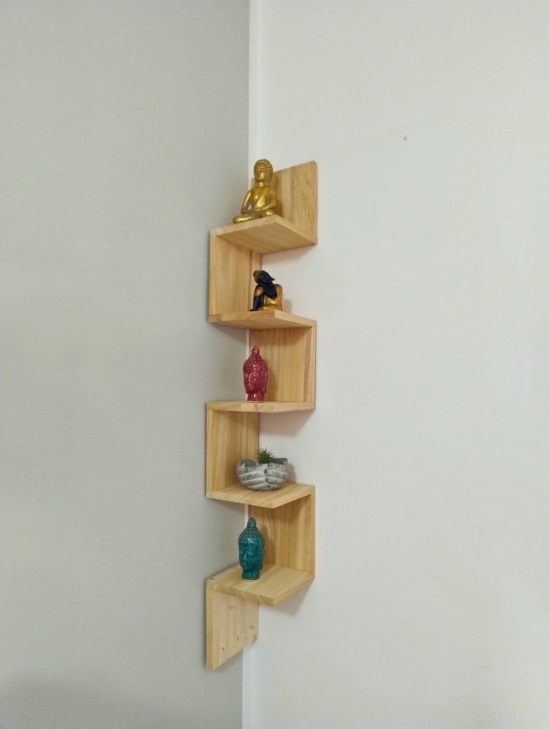 Handmade Wall Mounted Corner Shelf with 5 Shelves, Wooden Storage Unit, Shelf for Kitchen, Bedroom, Living Room, Study. image 7