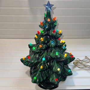 Vintage Ceramic Christmas Tree Atlantic Mold Style Music Box Scroll Base 16"