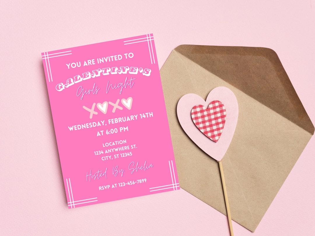 Galentine's Girls Night Invitation: Pink Heart Template (digital ...