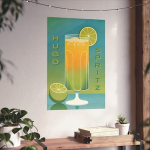 Hugo Spritz Poster, Minimalist Drink Bar Cart Decor, Midcentury Modern Design, Wall Art Print