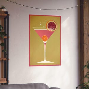Cosmopolitan Drink Poster, Bar Cart Decor, Midcentury Modern Minimalist Wall Art, Home Bar Decoration, Cocktail Art Print,