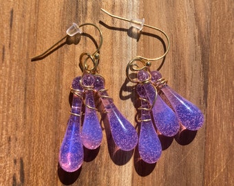 Purple Rain Drop Blown Glass Earrings -  Handmade Art By Aaron Dye