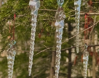 Handcrafted Blown Glass Icicle Ornaments - Christmas Tree Decorations, 10 Pack