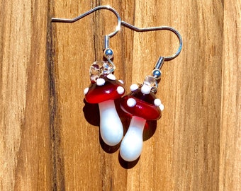 Blown Glass Mushroom Earrings - Handmade Jewelry | Art By Aaron Dye