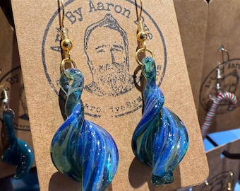 Beautiful Blue Glass Helix Earrings - Unique Handmade Gift for Her - Hypoallergenic | Art By Aaron Dye