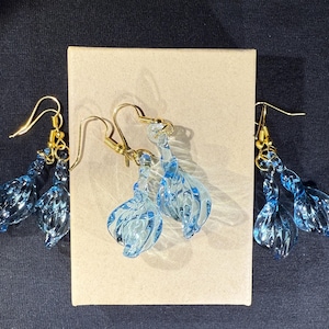 Handmade Sea Blue Blown Glass Earrings: Hypoallergenic Dangle Drop Jewelry