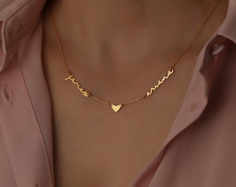 Benutzerdefinierte zwei Name Handschrift Halskette, 18k Gold, personalisierte Schmuck, Namen Halskette, personalisierte Geschenk, Babyparty, Muttertagsgeschenk für sie