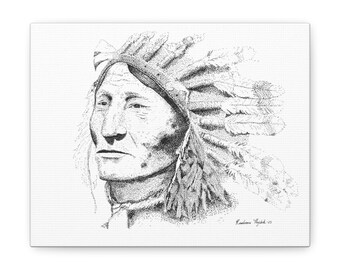 Indian Chief - stippling sketch, black & white, canvas