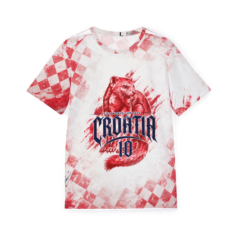 Kroatien Vatreni 2026 Fußball Fan Trikot rot kariert Grunge Design HRVATSKA Bild 4
