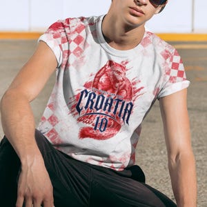 Kroatien Vatreni 2026 Fußball Fan Trikot rot kariert Grunge Design HRVATSKA Bild 1
