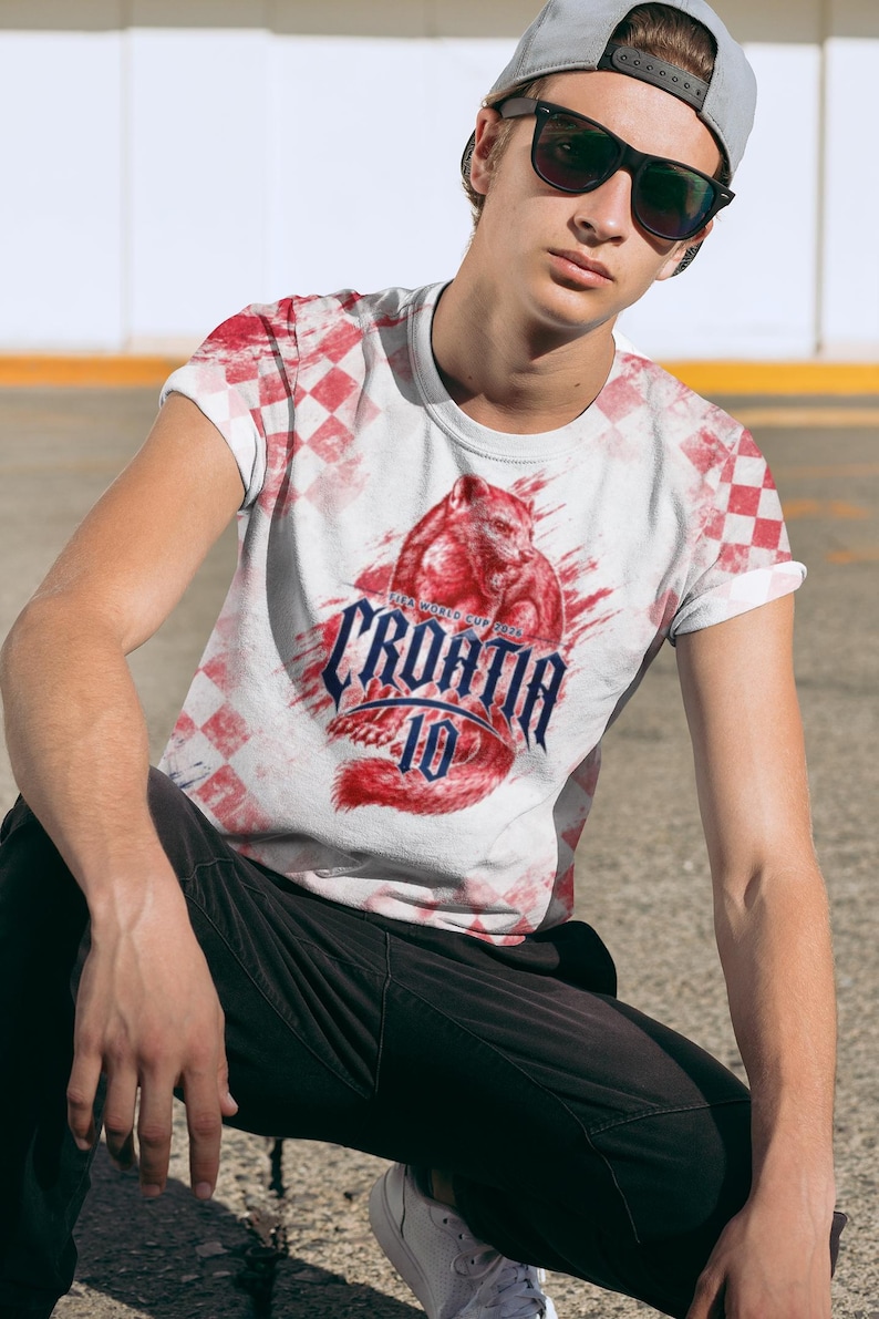 Kroatien Vatreni 2026 Fußball Fan Trikot rot kariert Grunge Design HRVATSKA Bild 1