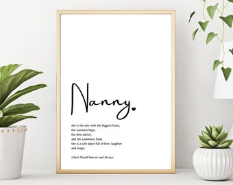 A4 Nanny Definition Print | Best Friend | Birthday Gift Ideas | Mothers Day Gifts | Christmas Present Ideas | Grandparent Gift Ideas