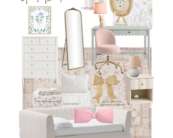 Girl's Bedroom E-Design Mood Board: Feminine Interior Design (Instant Download)