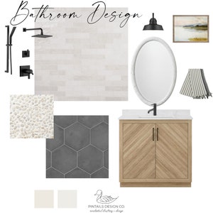 Tablero de ideas para baños neutros y cálidos / Diseño de interiores / Tablero de ideas para diseños / Selecciones de pintura para el hogar I Ayuda de diseño / Diseño electrónico / Descarga instantánea /
