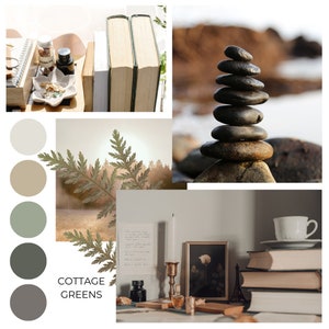 Paleta de colores Cottage Greens / Diseño de interiores / Tablero de inspiración de diseño / Selecciones de pintura para el hogar I Ayuda de diseño / Diseño electrónico / Descarga instantánea /