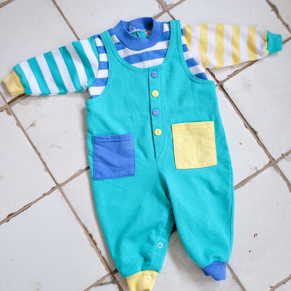 Vintage Buster Brown Blue Green Playsuit Tagged 6-9 Months