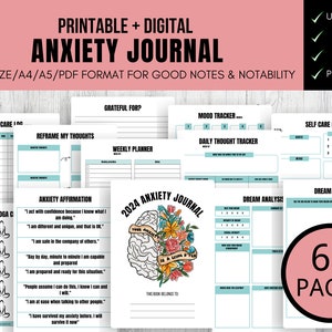 Anxiety Journal Printable, Digital Planner, Printable Planner, Digital Journal, Printable Journal, Mental Health Journal, Dream Journal image 1