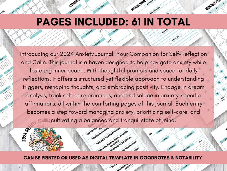 Anxiety Journal Printable, Digital Planner, Printable Planner, Digital Journal, Printable Journal, Mental Health Journal, Dream Journal image 4