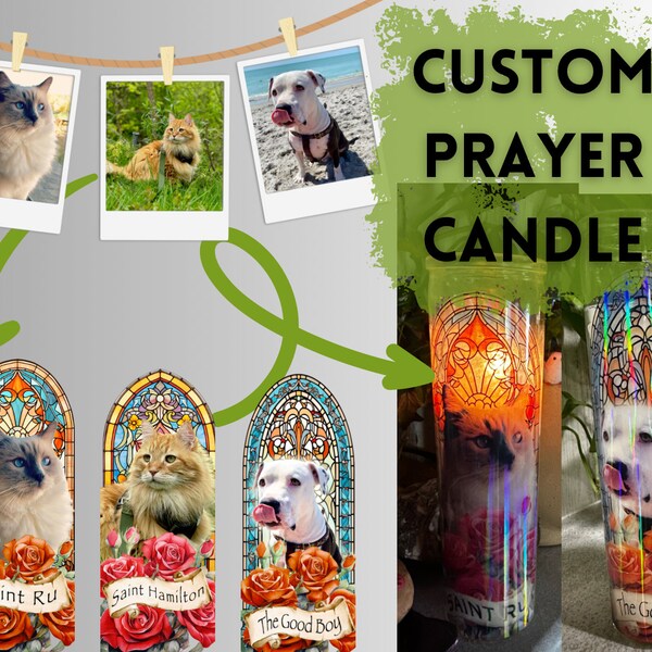 Custom Pet Prayer/Saint Candle | Dog, Cat, Any Pet | Custom Text With Image | Great Personalized Gift | Pet Remembrance/Memorial