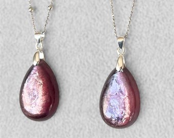 Teardrop Lepidolite Pendant, Pink Mica Gem, Sterling Silver Bail