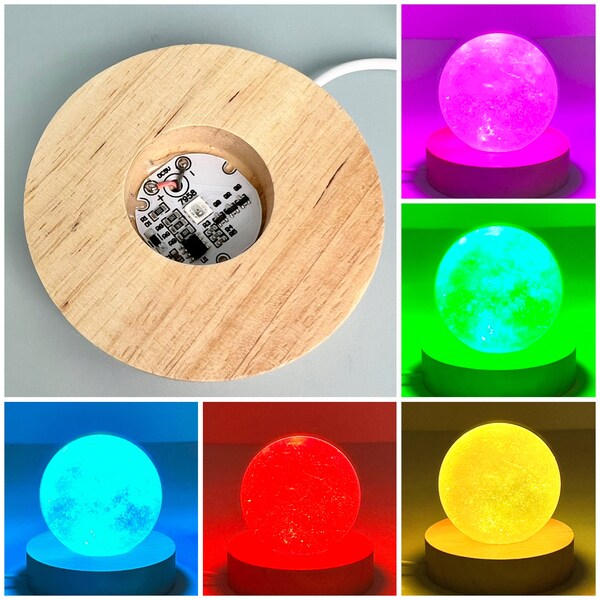 Wooden Lighted Sphere Holders-Sphere Stands-Color changing lighted sphere holder-lighted orb holder-lighted 3D  glass ornament ball holder