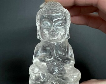 Clear Quartz Buddha Figurine: Polished Gemstone Statue