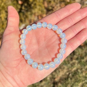White Opalite Beaded Bracelet 8.5mm-Natural stone bracelet-Crystal bead bracelet-white opal Jewelry-Gift