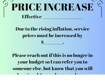 Price Increase for Nail Techs How to Raise Nail Prices in the Nail Salon Price Increase Sign for Nail Technicians to Raise Nail Prices Sign