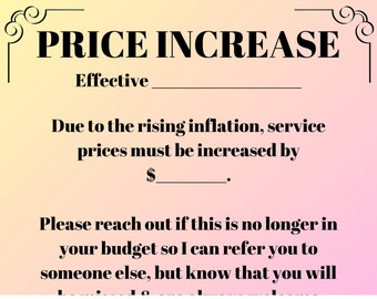 Price Increase for Lash Techs How to Raise Prices in the Salon Price Increase Sign for Print Lash Techs Raising Prices Notice for Spa Salon