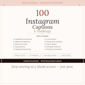 Textos para Instagram para fotógrafos familiares, hashtags, descarga digital, pequeñas empresas.