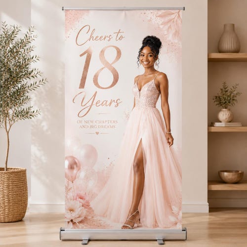 Custom Retractable Sign – Birthday Party Welcome Sign Party Banner Sign Wedding Decoration Roll Up Banner Event Photo Backdrop