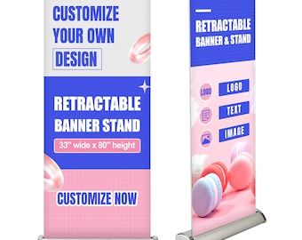 Custom Retractable Banner, Full Color Design, Wide Base (33" x 81")