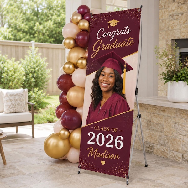 Custom X-Stand Banner, Graduation Banner, Personalized Graduation Sign, Custom Sign Display, Full Color Printing, Custom Design
