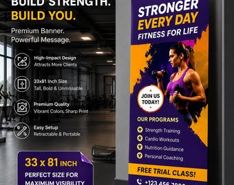 Custom Retractable Roll Up Banner Stand 33x81, Business Trade Show Display