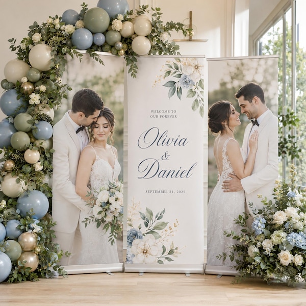 Wedding Welcome Sign Custom Retractable Sign – Roll Up Banner Party Sign Wedding Decoration Event Photo Backdrop Birthday Banner