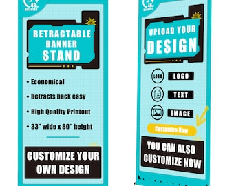 Custom Retractable Banner, Aluminum Roll Up Sign with Stand (33.5"x 80")