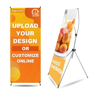 Custom X-Stand Banners, Banners and Signs Customize for Business 23&quot; X 63&quot; to 32&quot; X 78&quot; Adjustable Banner Holder with Travel Bag